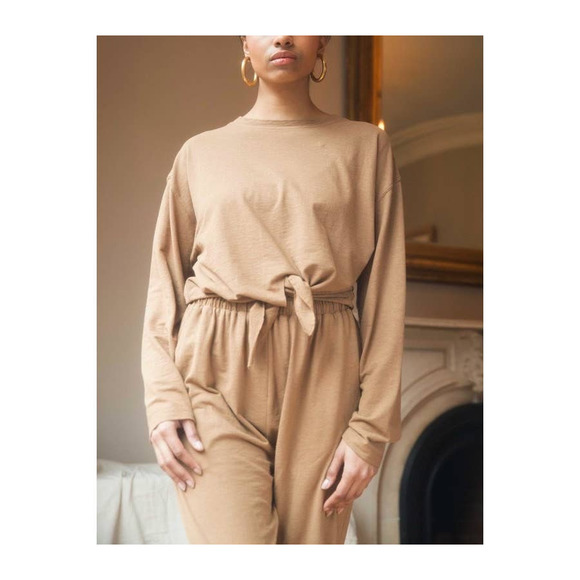The Great Eros Gita Tie Front Vicuna Top Size XS Long Sleeve Cropped Top - Picture 1 of 9